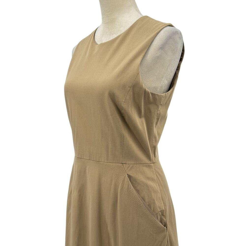 Theory Sz 8 Vintage Y2K Tan Brown Solid Sleeveless Stretch Academia Sheath Dress - Picture 5 of 12